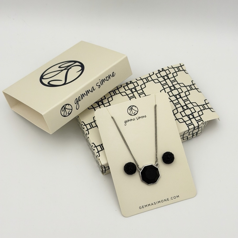 Gemma Simone demi silver necklace and earring set matte black NIB